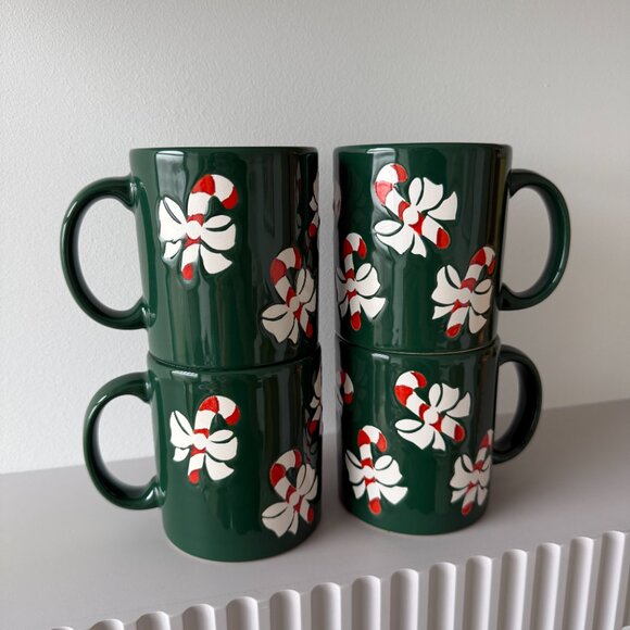 Vintage Waecherbach Germany Green Candy Cane Mugs Set of 4 - Picture 2 of 4